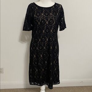 Knee Length A-Line Black Lace Dress with Beige Lining by Edge by Jen Rade